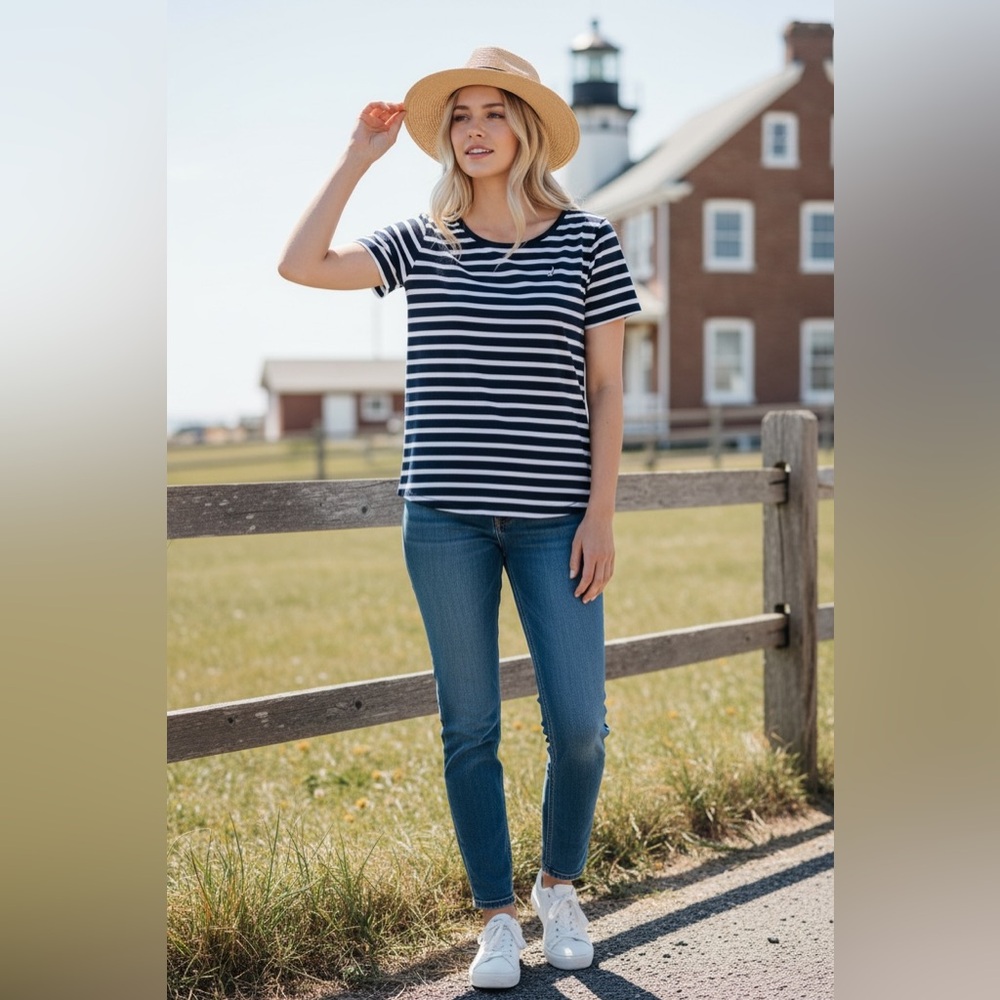 NWT Nautica Blue White Striped Top XS | Classic Nautical Casual Style